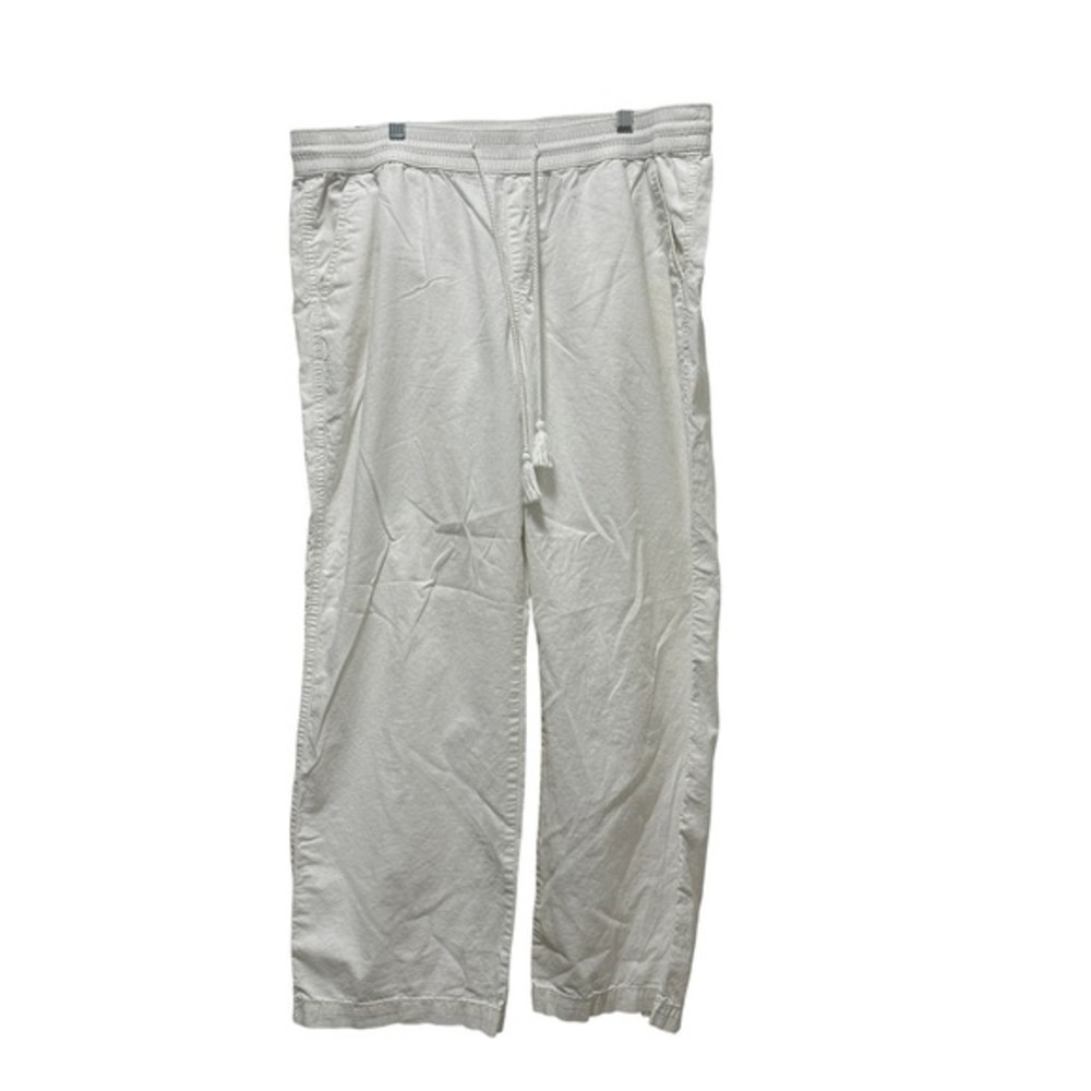 Sonoma Pants Women 16 White Linen Cotton Blend Elastic Waist Straight Leg Casual